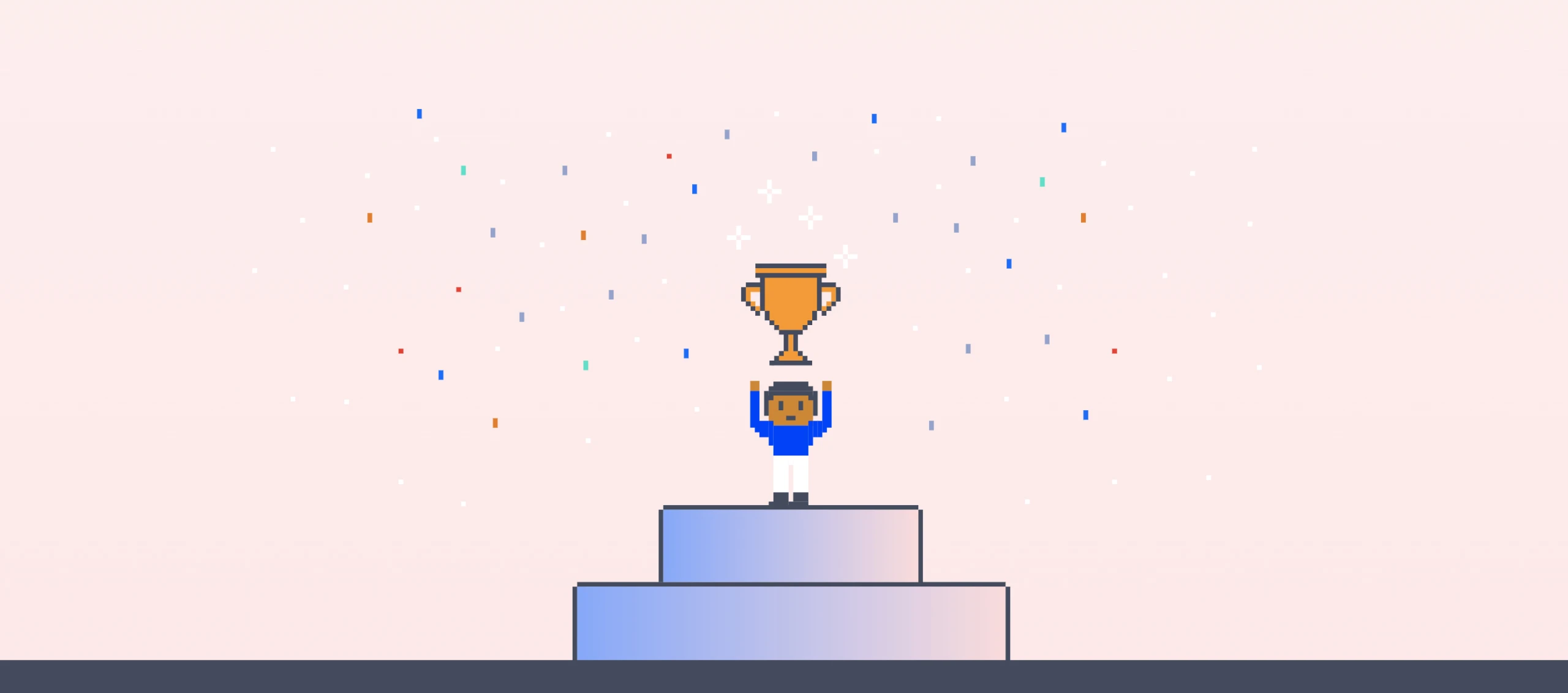 8-bit character on top of a podium, celebrating
