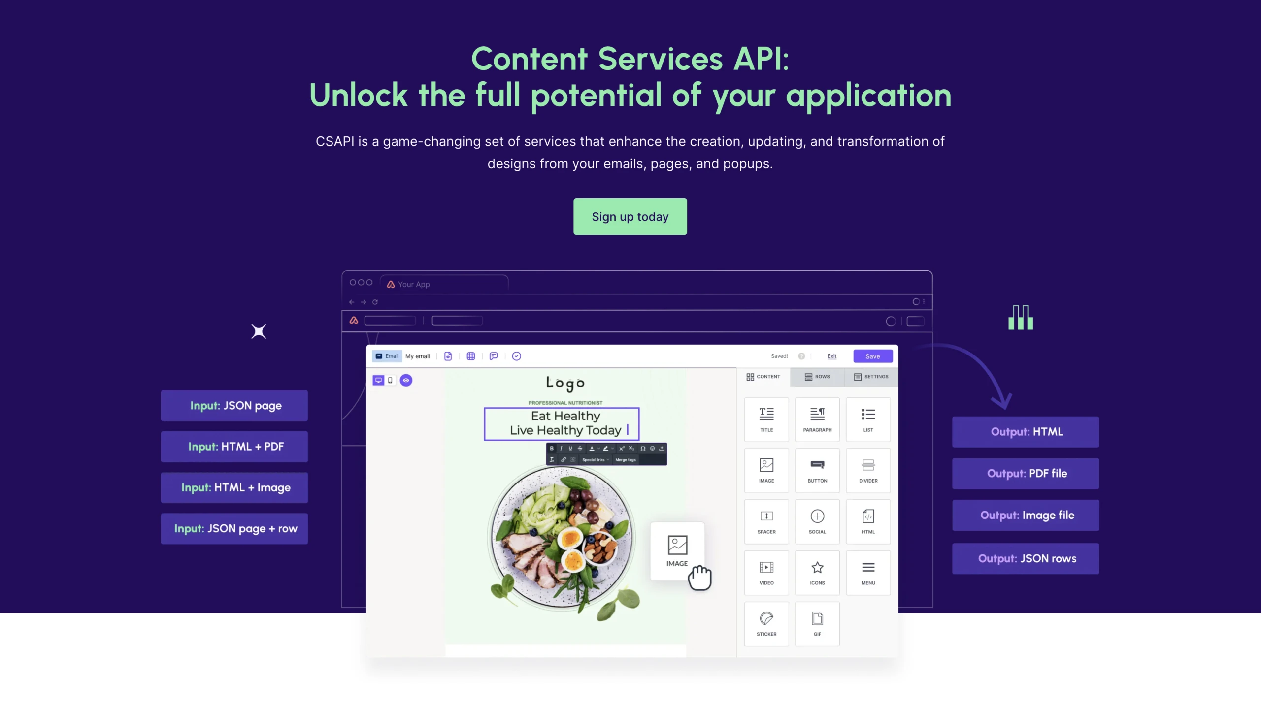 Beefree SDK Content Services API page hero